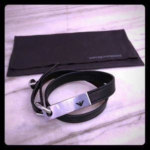 EMPORIO ARMANI Men’s leather and steel bracelet